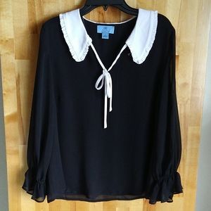 CeCe Black Collar Blouse